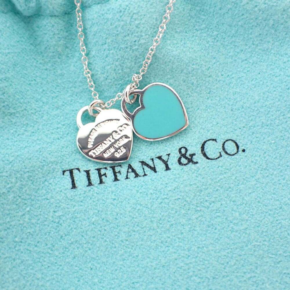 TIFFANY & Co. 925 Blue Enamel Return to Tiffany Double Heart Tag Pendant - Picture 10 of 11